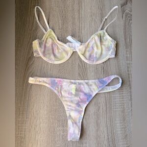 Multicolor Lace Trim Bra and Panty Set